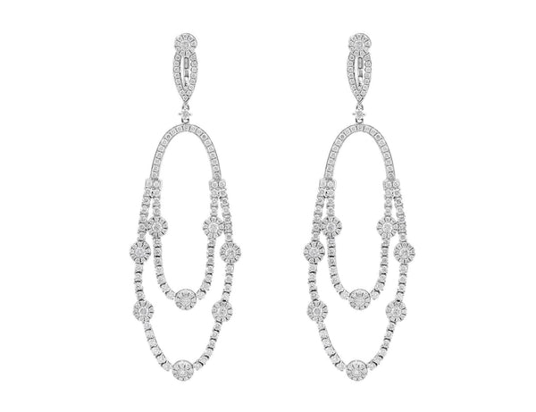18kt White Gold Diamond Long Drop Chandelier Omega Earrings