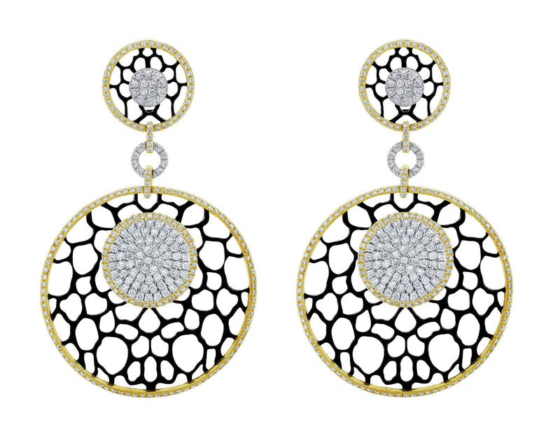 18kt Yellow Gold Lace Motif Pavé Omega Earrings