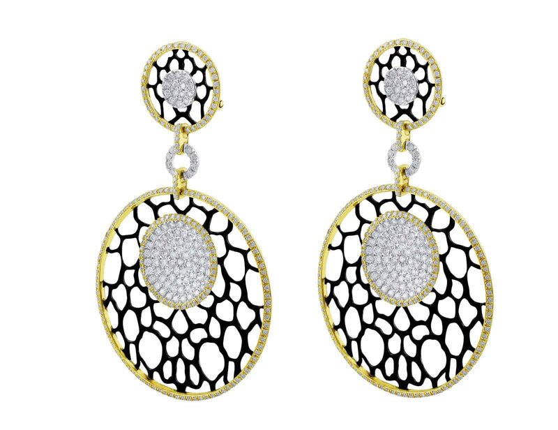 18kt Yellow Gold Lace Motif Pavé Omega Earrings