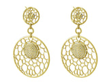 18kt Yellow Gold Lace Motif Pavé Omega Earrings