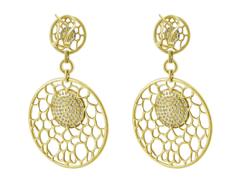 18kt Yellow Gold Lace Motif Pavé Omega Earrings