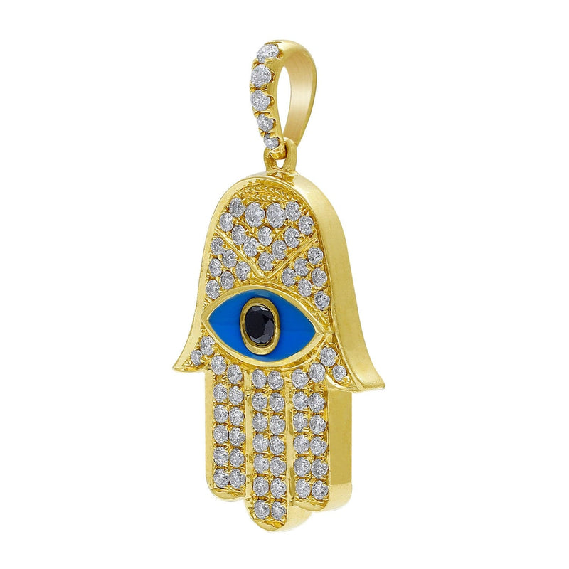 18kt Yellow Gold Diamond & Onyx Evil Eye Hamsa Pendant
