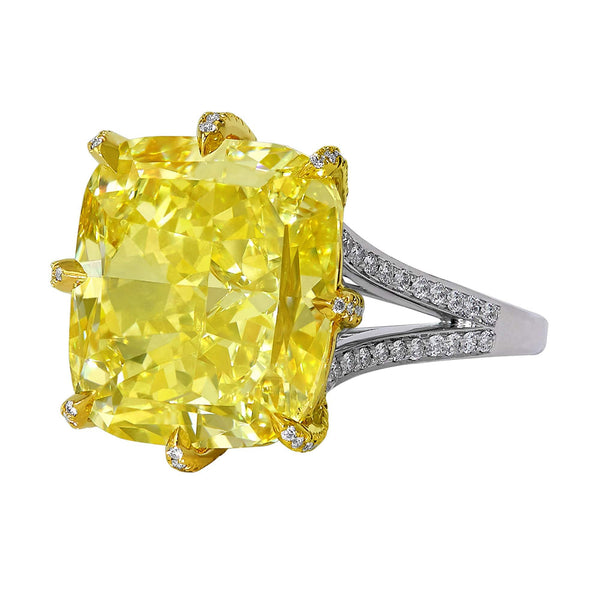 10.01 Fancy Intense Yellow Cushion Diamond Ring