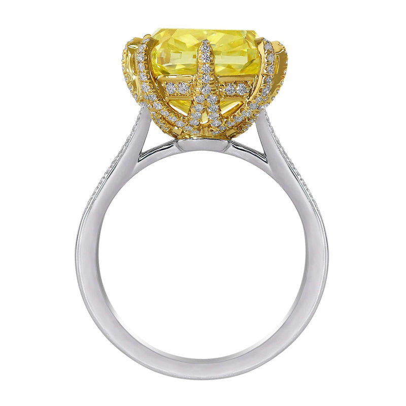 10.01 Fancy Intense Yellow Cushion Diamond Ring