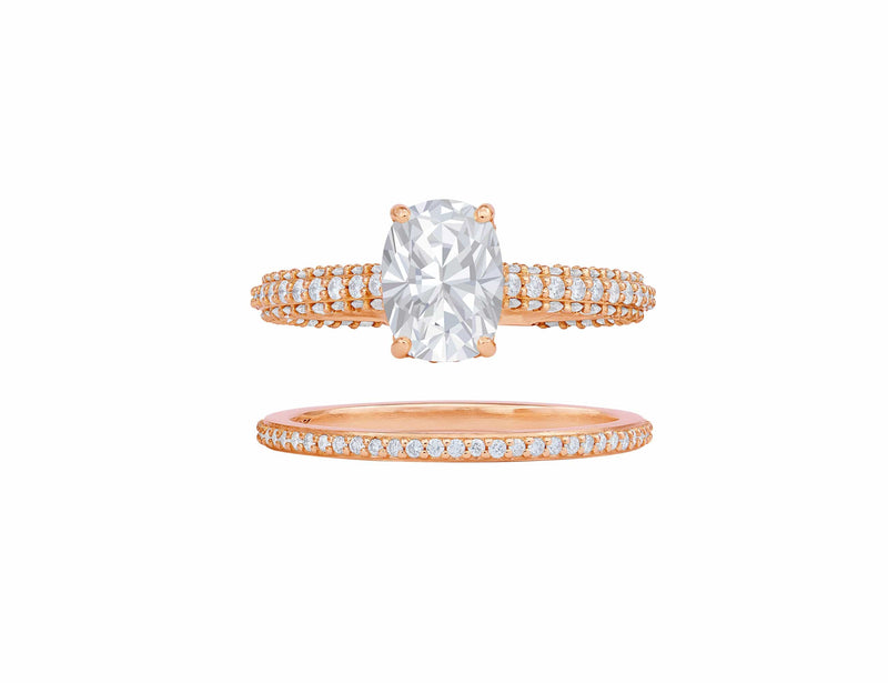  Rivière Custom 18kt Oval Diamond Ring and Eternity Band Set