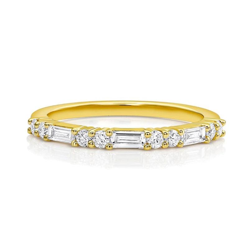 18kt Yellow Gold Baguette & Round Brilliant Diamond Half Band