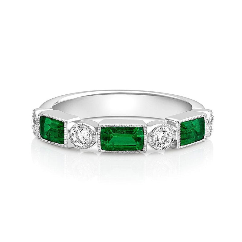 18kt White Gold Emerald & Diamond Half Band