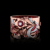 Estate Rose Gold Diamond and Ruby Flower Cuff Bracelet