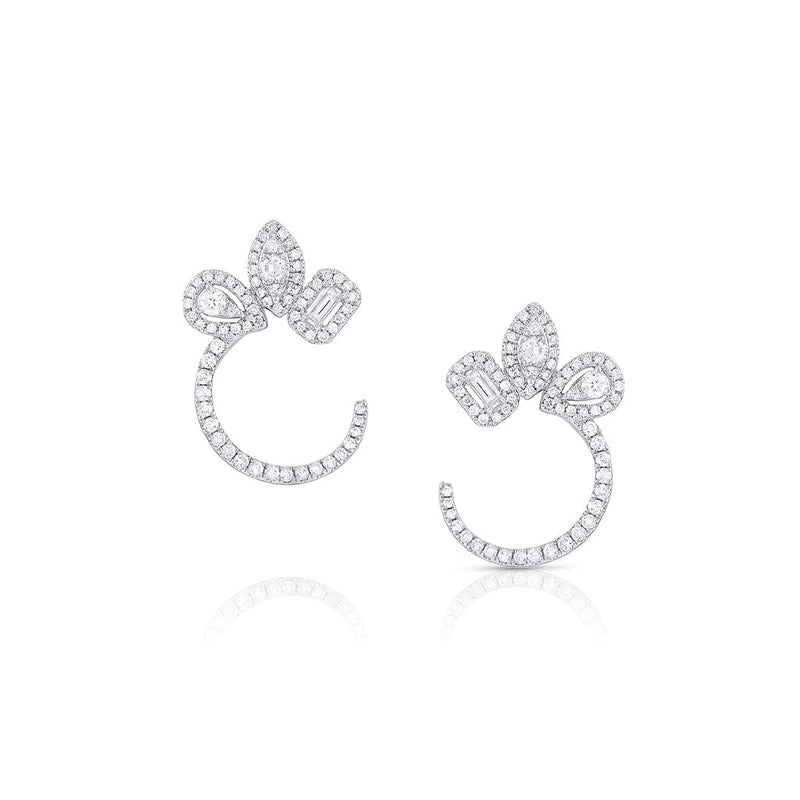 18K White Gold Diamond Loop Pear Marquise Emerald Motif Earrings