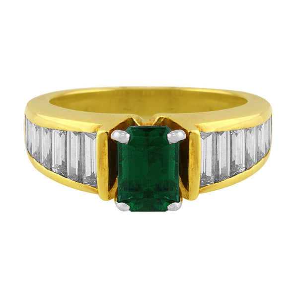 Estate Emerald Channel Set Diamond Ring