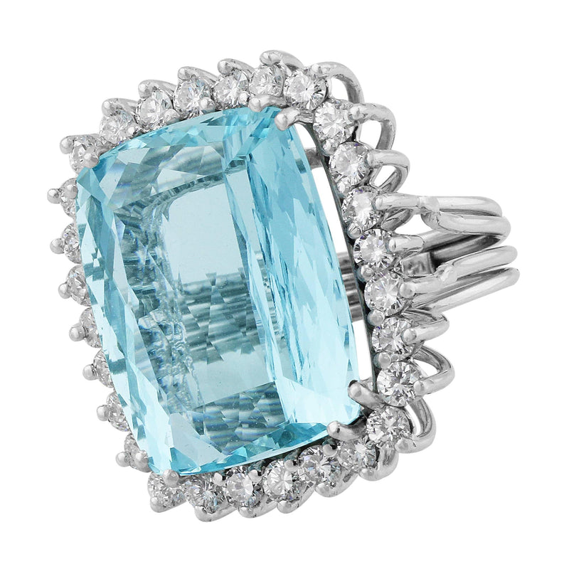 Estate 21ct Aquamarine Diamond Ring