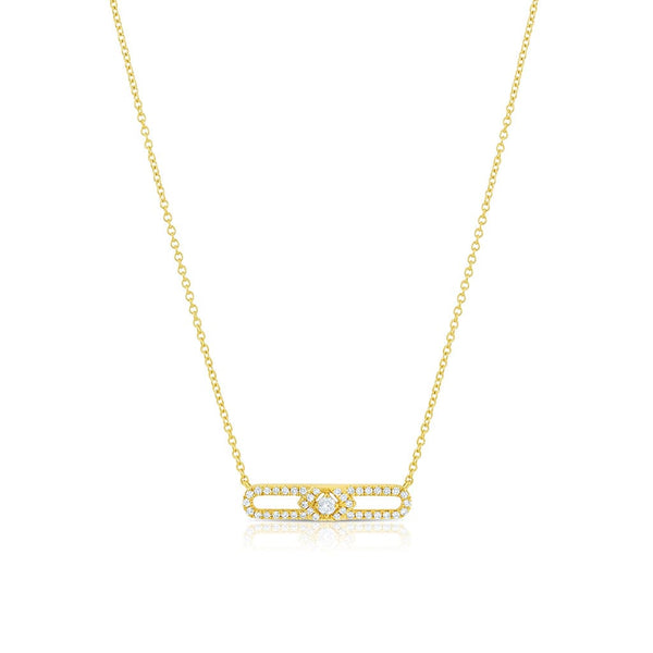 18K Yellow Gold Diamond Oval Bar Pendant Necklace