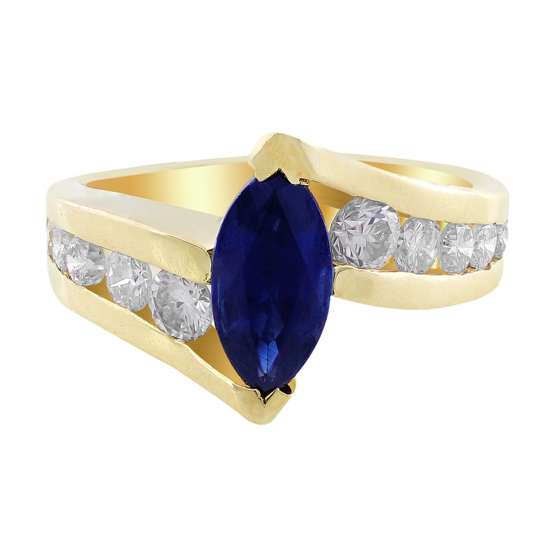 Estate Marquise Cut Sapphire Diamond Ring