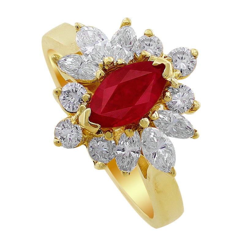 Estate Marquise Cut Ruby Diamond Ring