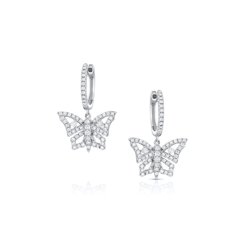 18K White Gold Diamond Butterfly Dangle Earrings