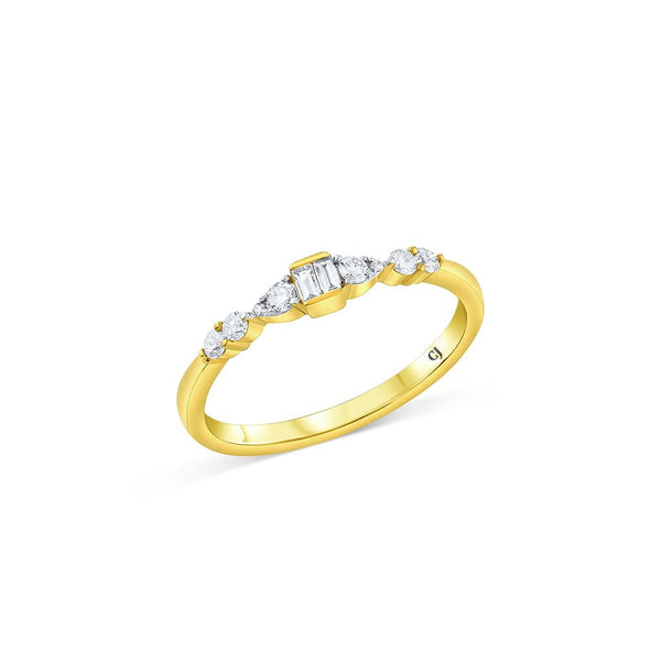 18K Yellow Gold Diamond Double Baguette Ring