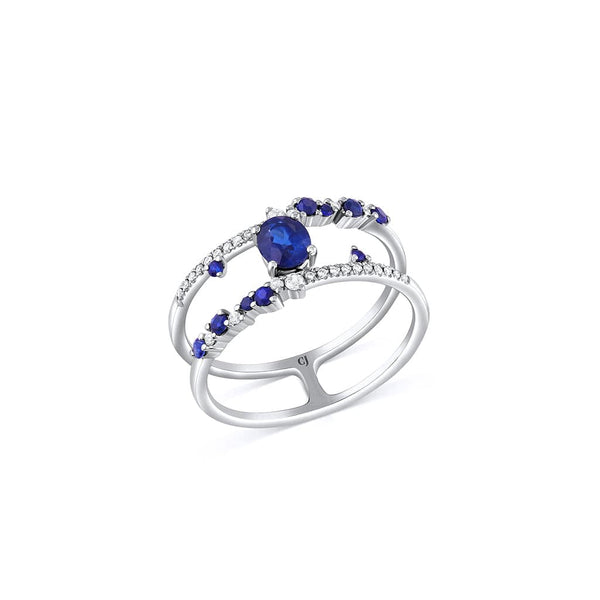 18K White Gold 0.42ct Sapphire and 0.11ct Diamond Ring