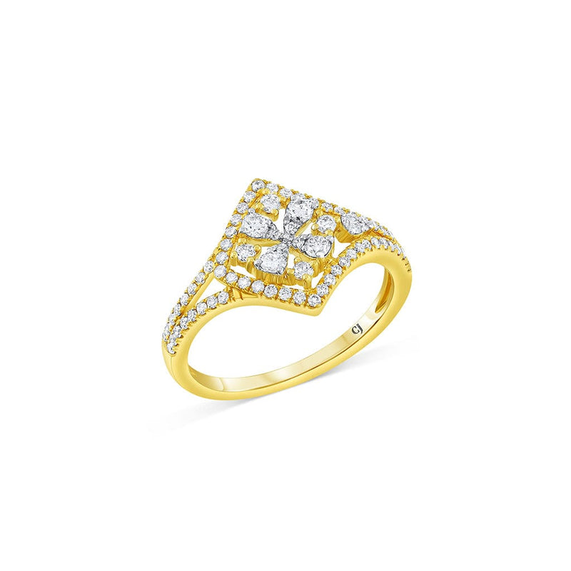 18K Yellow gold 0.51ctw Diamond Offset Square Ring