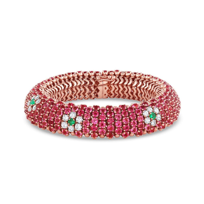 18k Yellow Rose Gold Pink Sapphire Emerald Diamond Caterpillar Bracelet