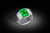Platinum 3.50ct Natural Colombian Emerald Diamond Ring