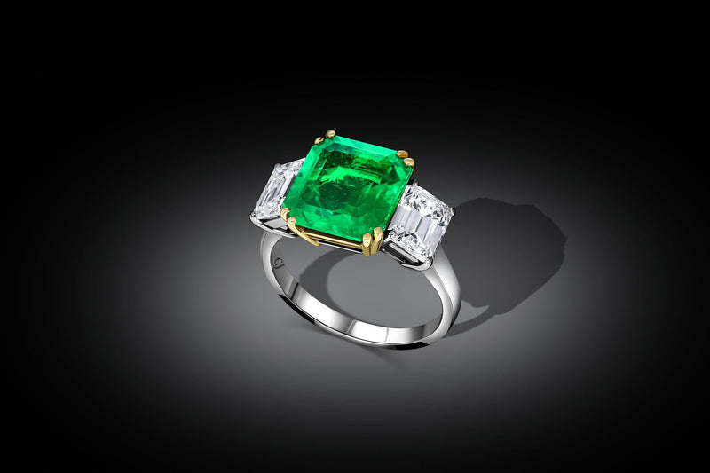 Platinum 18k Yellow Gold 3.91ct Natural Colombian Emerald Diamond Ring
