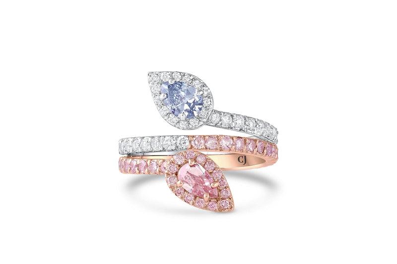 Rivière 18k Gold Platinum Fancy Intense Blue & Pink Diamond Ring