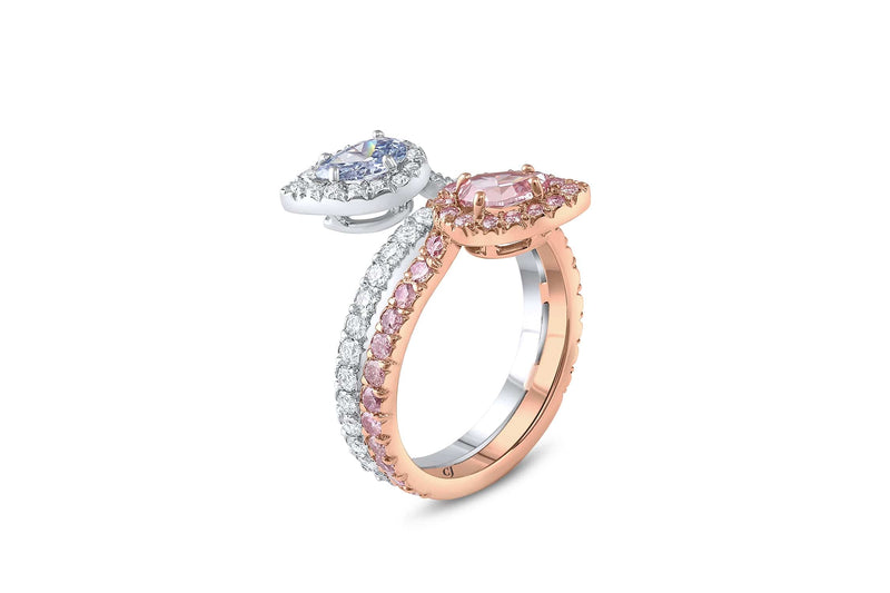 Rivière 18k Gold Platinum Fancy Intense Blue & Pink Diamond Ring