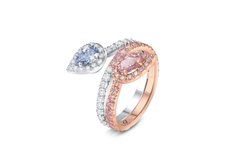 Rivière 18k Gold Platinum Fancy Intense Blue & Pink Diamond Ring