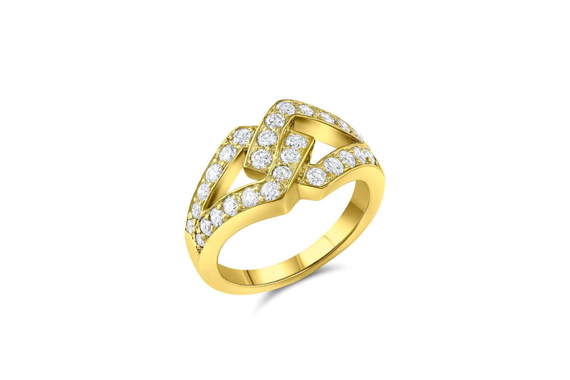 Estate 18k Yellow Gold & Diamond Ohb Interlock Ring