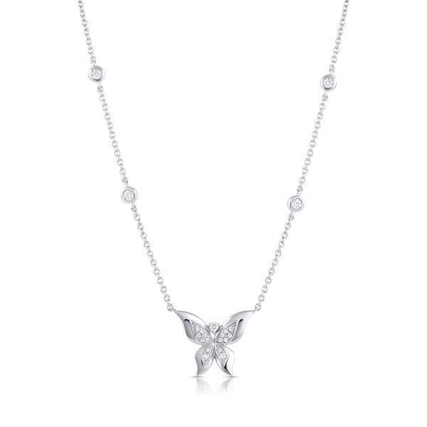 18kt White Gold Diamond Butterfly Necklace 4 Diamond in Chain