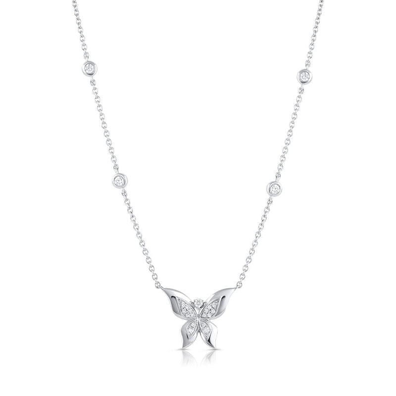 18kt White Gold Diamond Butterfly Necklace 4 Diamond in Chain