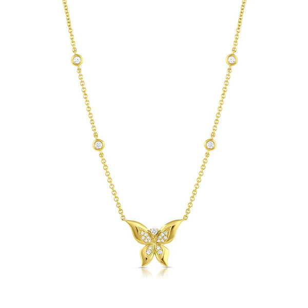 18kt Yellow Gold Diamond Butterfly Necklace 4 Diamond in Chain