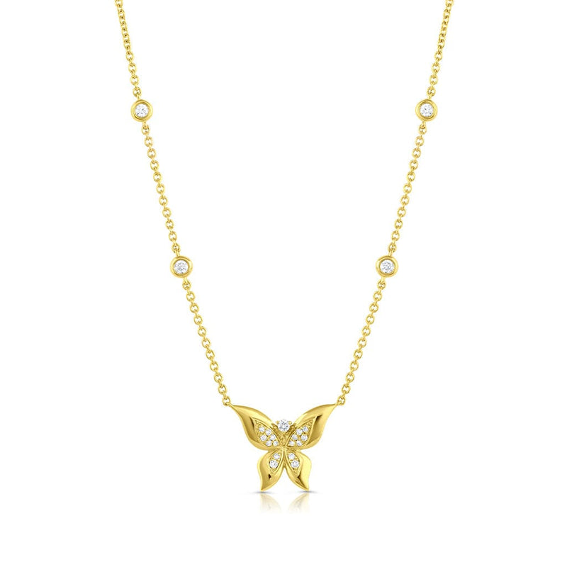 18kt Yellow Gold Diamond Butterfly Necklace 4 Diamond in Chain