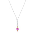 18kt White Rose Gold Heart Shape Pink Sapphire and Diamond Drop Necklace