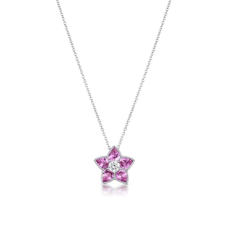 18kt White Gold Pink Sapphire and Sapphire Star Pendant