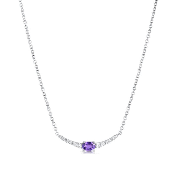 18kt White Gold Purple Sapphire and Diamond Crescent Necklace
