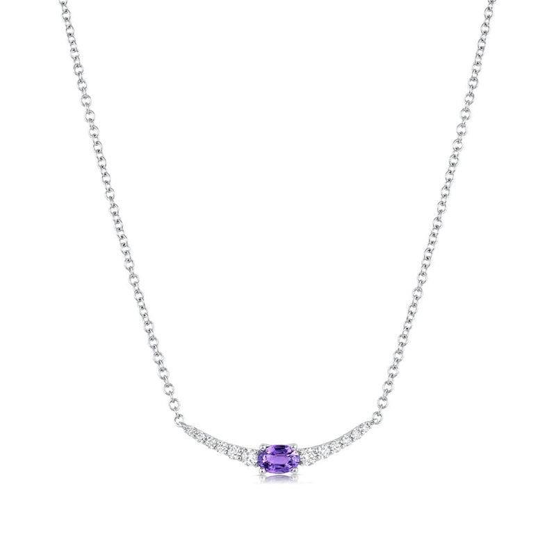 18kt White Gold Purple Sapphire and Diamond Crescent Necklace
