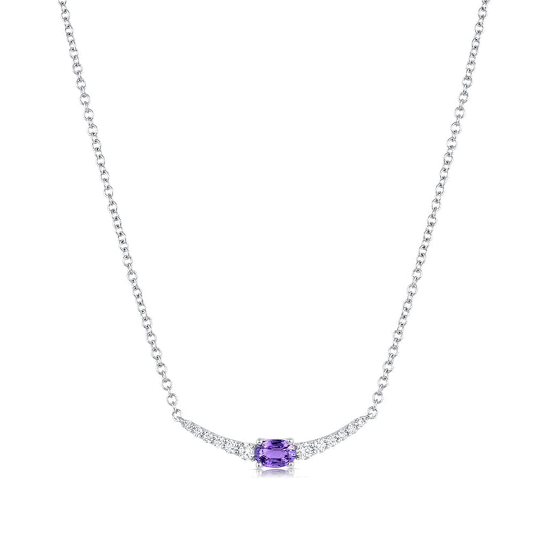 18kt White Gold Purple Sapphire and Diamond Crescent Necklace