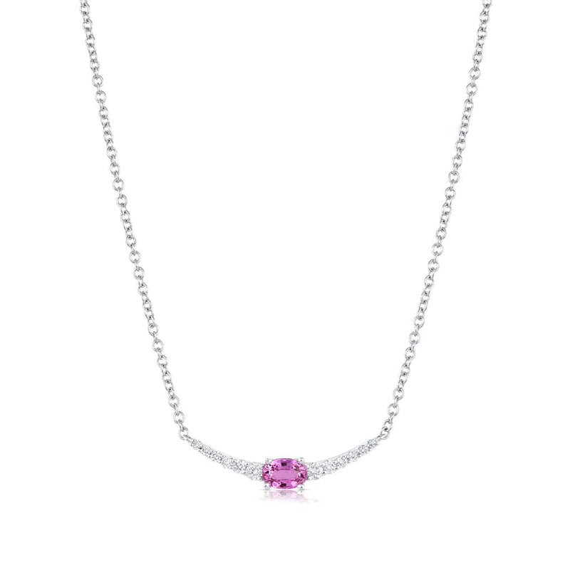 18kt White Gold Pink Sapphire and Diamond Crescent Necklace