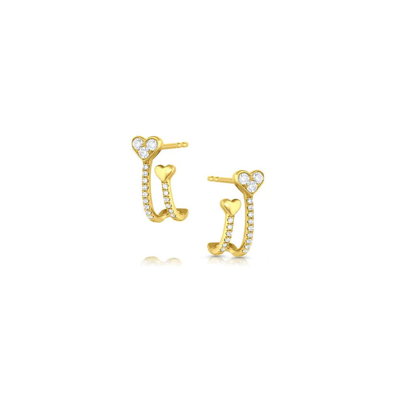 18kt Yellow Gold  Diamond "J-Stud" Heart Stud Earrings