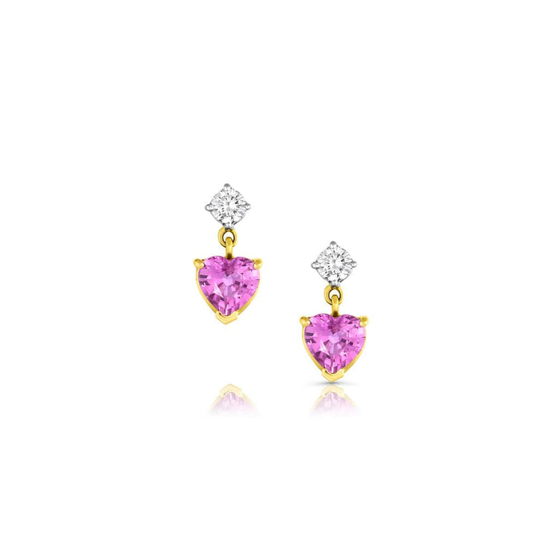 18kt White Gold Rose Gold Pink Sapphire Diamond Heart Shape Drop Earrings