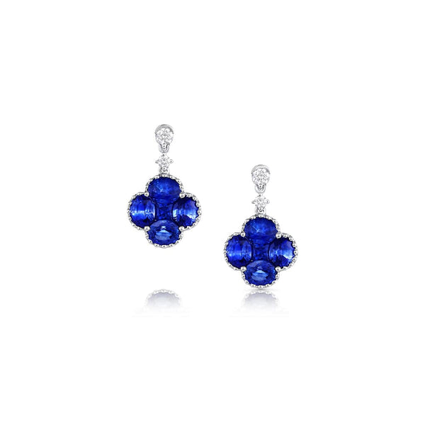 18kt White Gold Sapphire and Diamond Beaded Flower Drop Earrings