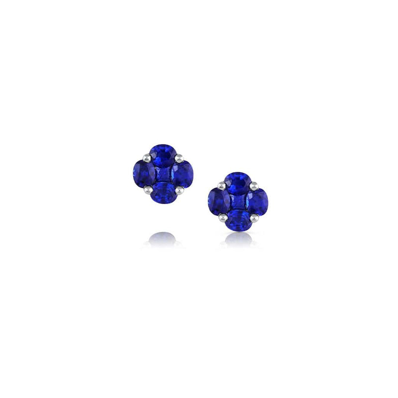 18kt White Gold Blue Sapphire Flower Studs