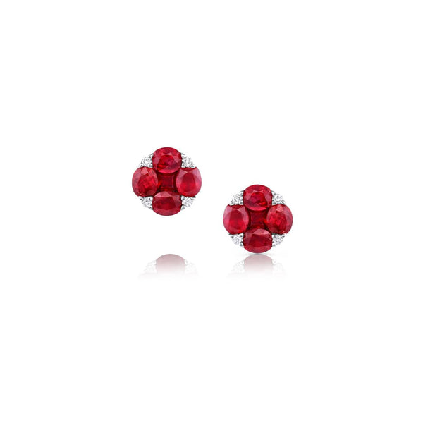 18kt White Gold 3.37ctw Ruby and Diamond Flower Studs