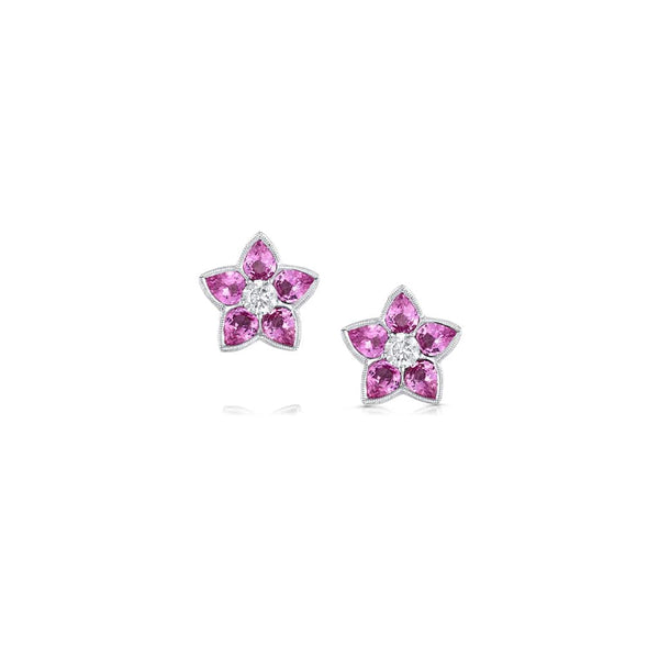 18kt White Gold Pink Sapphire and Diamond Star Earrings