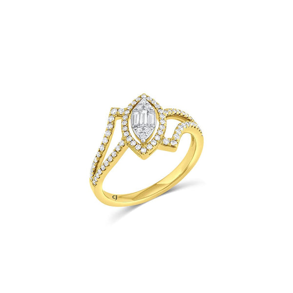 18kt Yellow Gold 0.45ctw Diamond Angled Marquise Cluster Ring