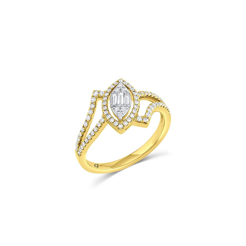 18kt Yellow Gold 0.45ctw Diamond Angled Marquise Cluster Ring