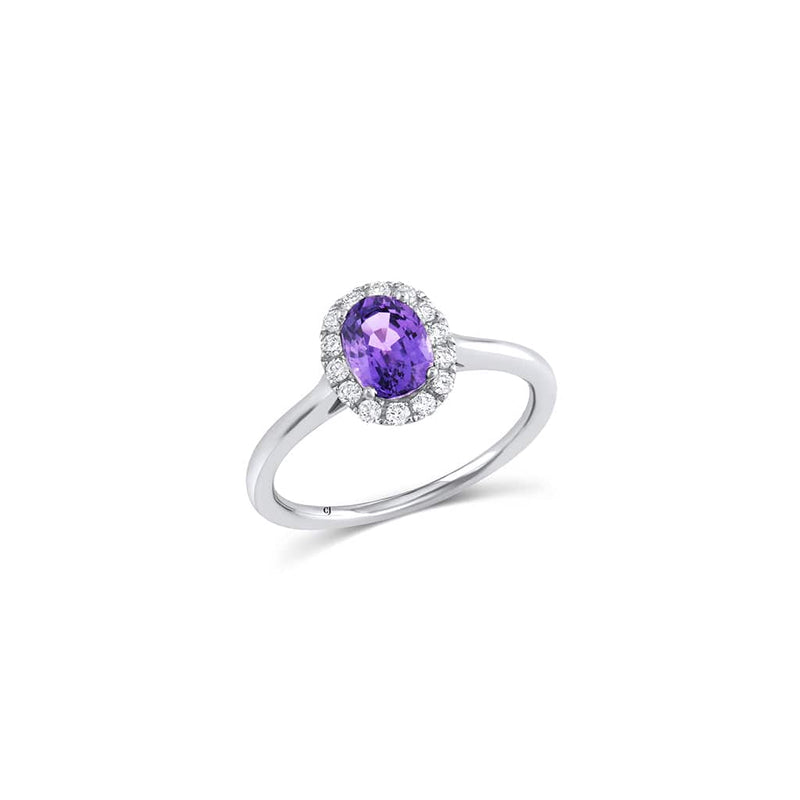 18kt White Gold Purple Sapphire Diamond Halo Ring