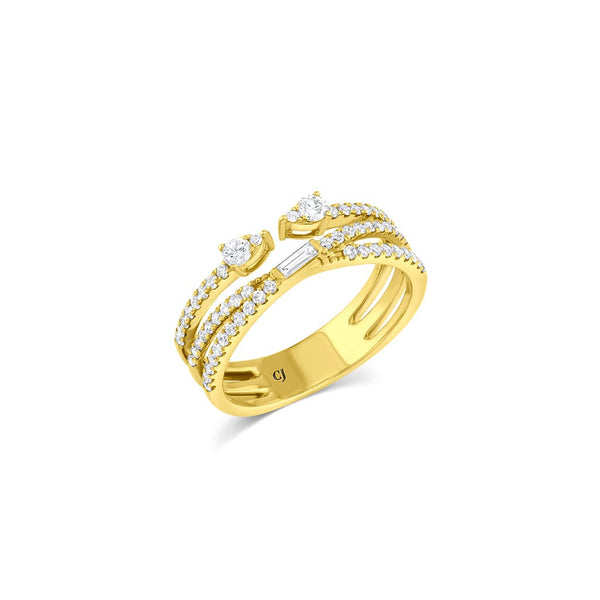 18kt Yellow Gold 0.55ctw Diamond 3 Band Overlap Ring
