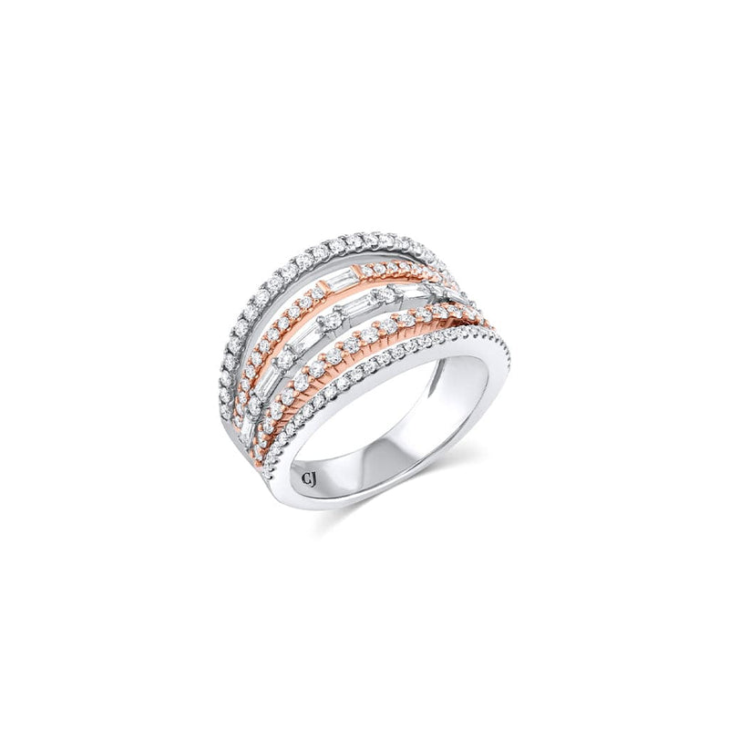 18kt White and Rose Gold 1.05ctw Diamond 5 Row Ring